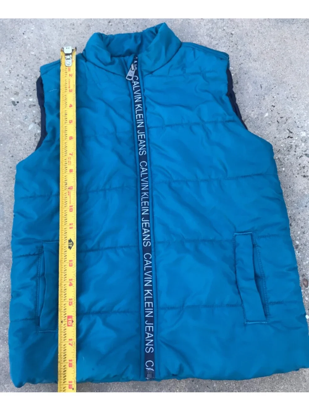 Calvin Klein Jeans Boys Teal Puffer Vest Size 6  Zip Pockets Logo Light Blue